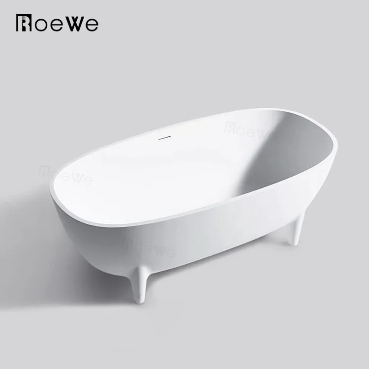 Roewe matt artificial marble bath freestanding stone legs, resin composite cast stone solid surface tub, hotel bathroom hot tub