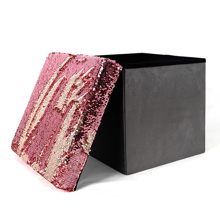 RTS Factory Customized 2022 ottomn living room furniture  sequins velvet storage folding ottoman stool Simple Style footstoo