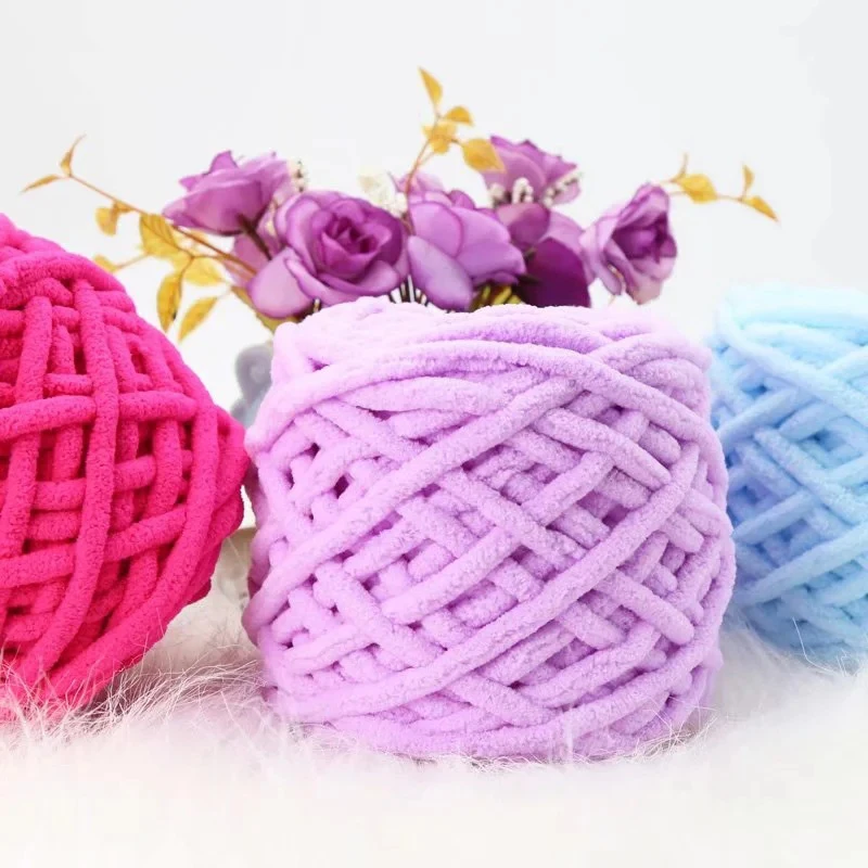 7-8mm Standard Easy Embroidery Thread Spun Slub Yarn Hand-Weaved Velvet Chenille Knitting Cord for Sewing Crochet Dyed