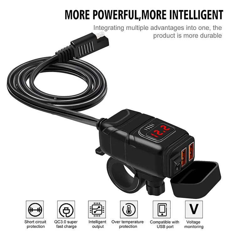 Bike Phone Charger Waterproof Usb Port Motorcycle Charger 6.4A Charger With Voltmeter