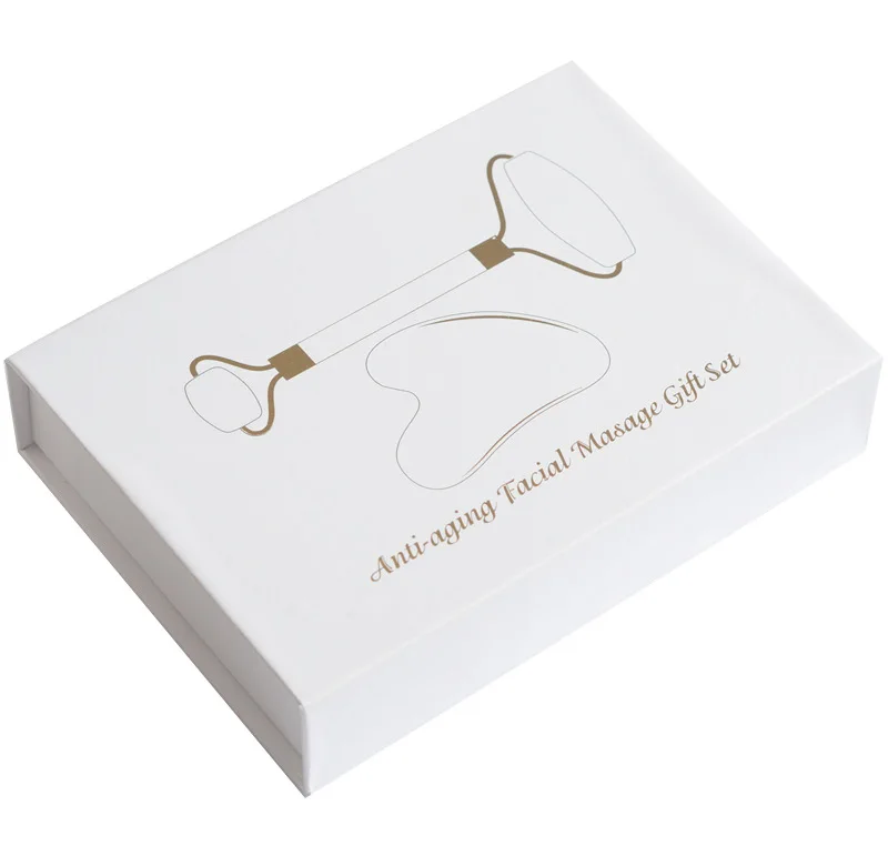 High quality anti aging facial massage tools face rose quartz jade roller gua sha set pink gift gold stone body