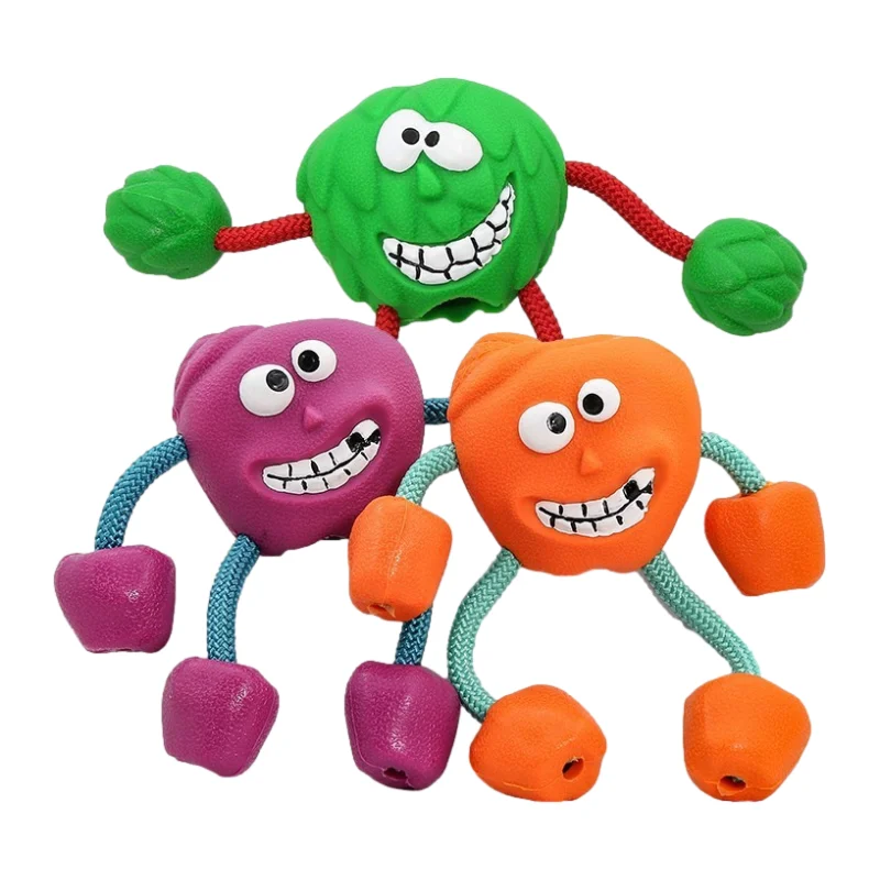 Wholesale Durable Funny Pet Chew Toy Squeaky Vocal Rubber Dogs Teeth Cleaning Grinding Rope Chew Toys