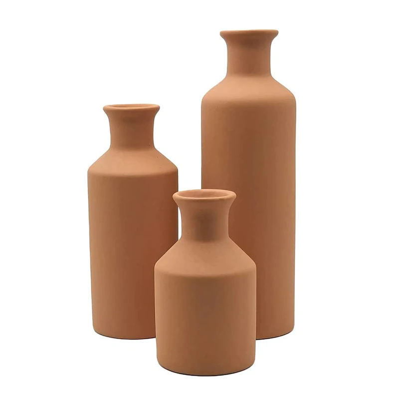 Modern Set Of 3 Terra cotta Vase Handmade Clay Vase