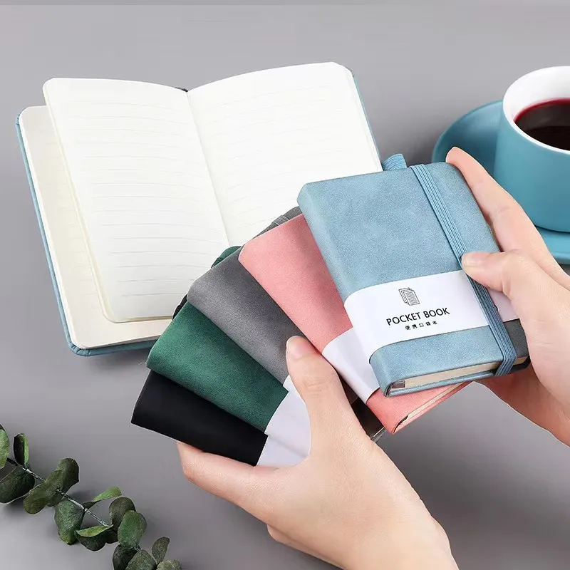 A7 A6 Small Portable Notebook Black Leather Cover NoteBook With Pen Holder