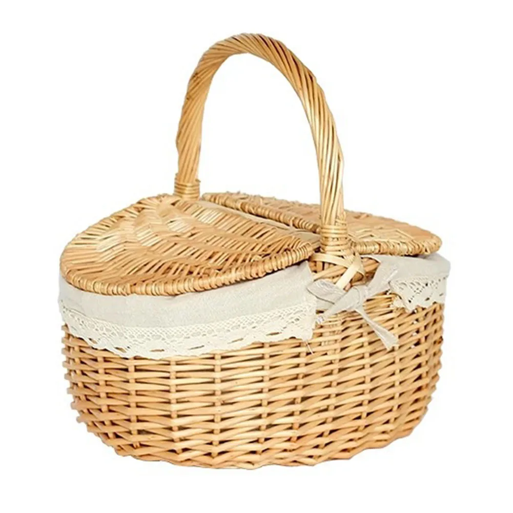 Bread Fruit Food Snack Breakfast Display Hand-Woven Wicker Rattan Tray Round Picnic Storage Basket