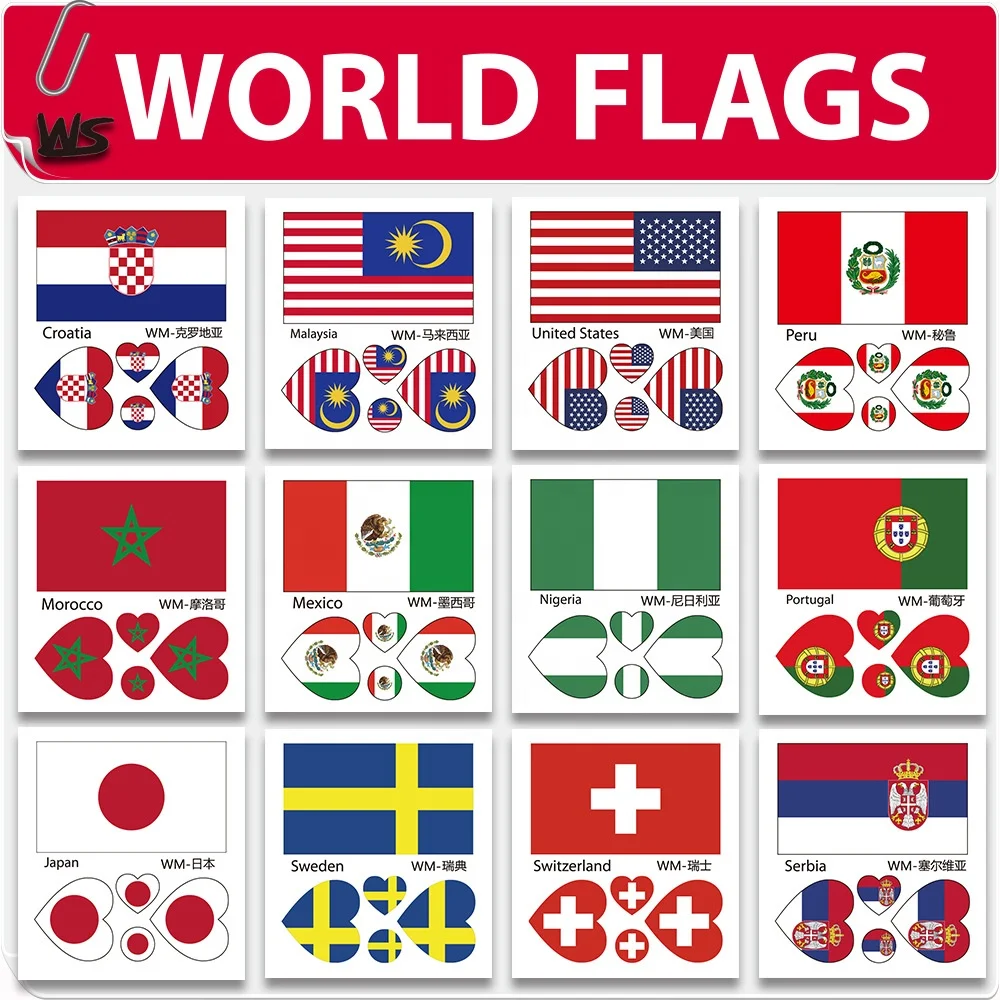 New Face Heart Waterproof Sweat Fans European World Cup Club Football National Flag Sticker