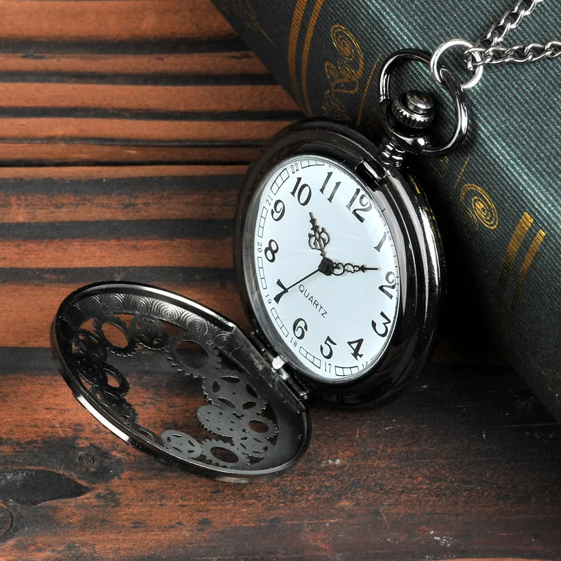 New Unisex Antique Case Vintage Retro Elegant Brass Rib Chain Gear Pattern Quartz Pocket Watch for Daily Party