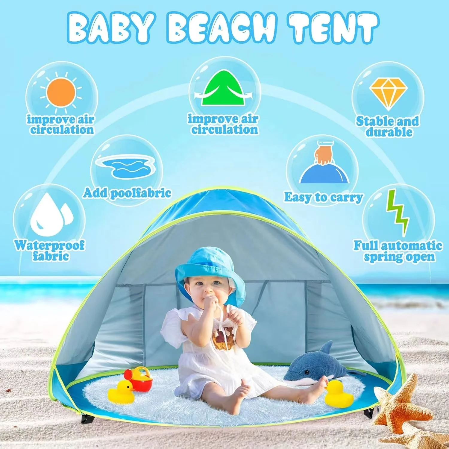 Factory direct sales Children Waterproof Pop Up Sun Uv-protecting Sunshelter Baby Beach Tent With Pool