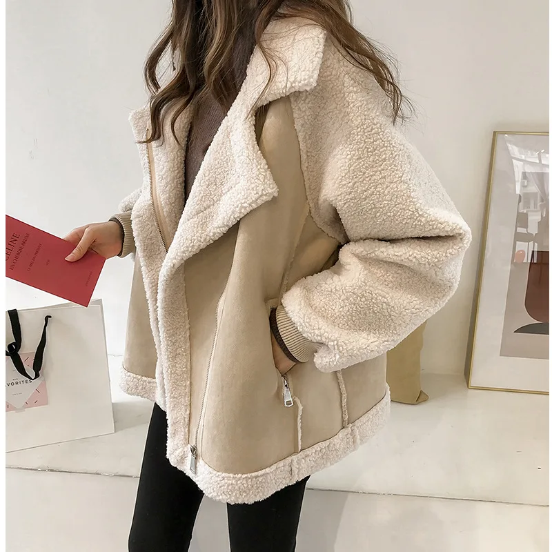 Liu Ming Winter Fashion 2024 Trends Women Clothing Streetwear Casual Thick Loose Motorcycle Jacket Fur Wool Coats