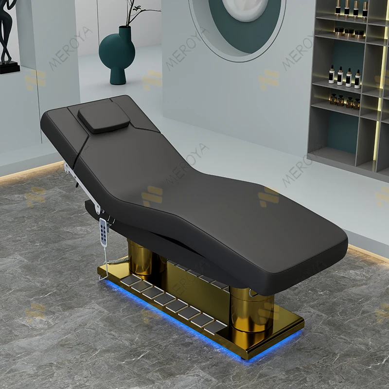 New beauty salon furniture white leather gold base massage table bed 4 motor electric control cosmetic facial spa salon bed