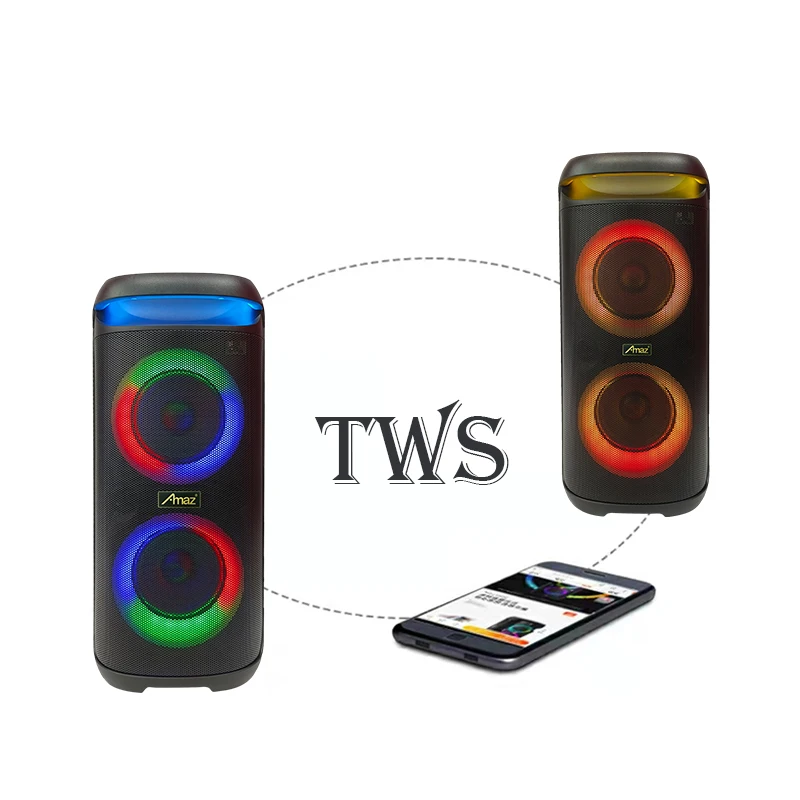 wholesale Bluetooth speaker  Dual 6.5'inch   with 6 effects of LED light colorful circle light/TWS/AUX