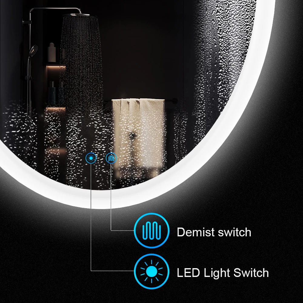 Round Backlit Led Mirror Hanging Wall mounted Spiegel Smart Lustro LED Bathroom With Light