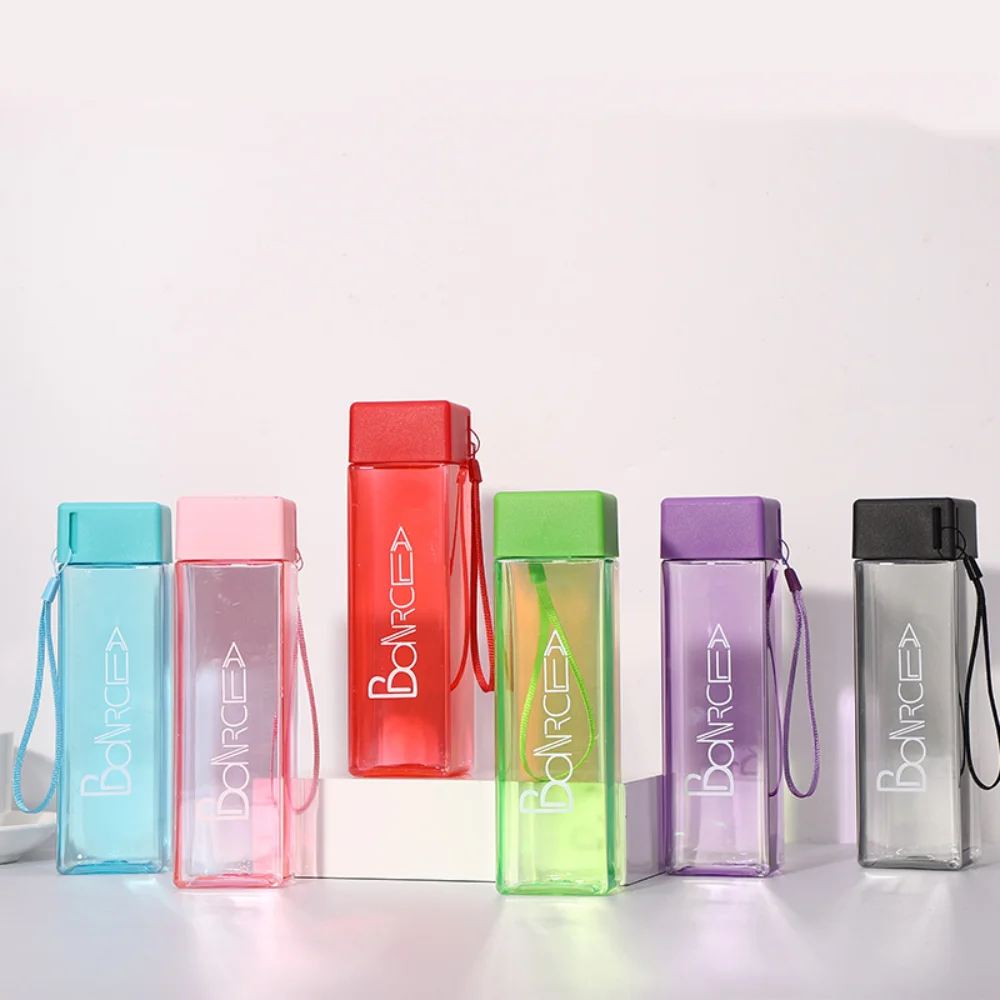 Bpa Free 450ml acrylic reusable milk carton square plastic water bottles with custom logo juice plastic cups with lid