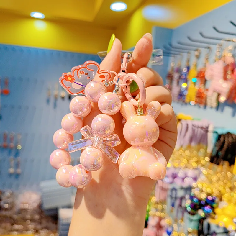 Hot Selling Beaded Electroplated Jelly Color Little Rabbit Keychain Cute and Fashionable Resin Doll Mobile Pendant