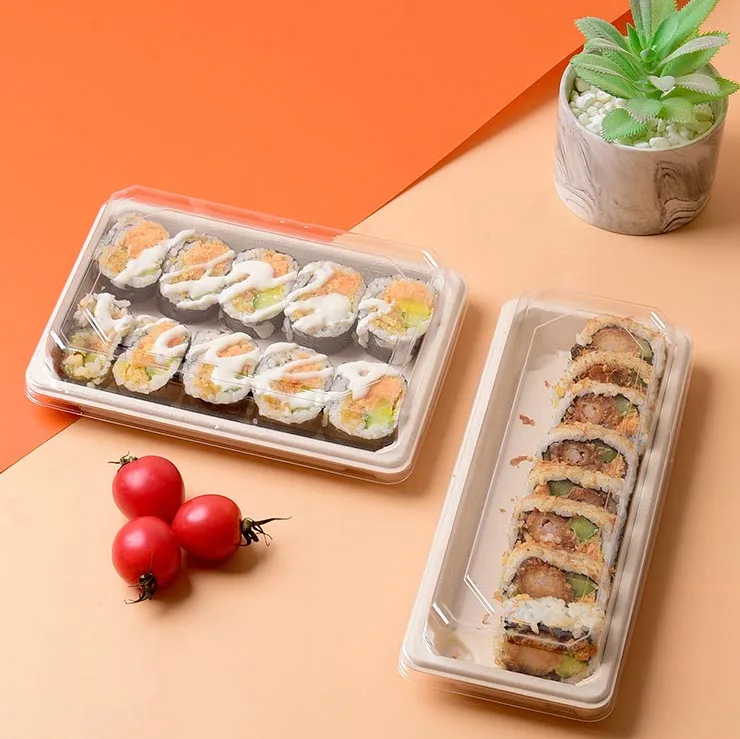Biodegradable Disposable Dishes Sugarcane Bagasse Pulp Plates Meat Food Serving Trays  Disposable Trays