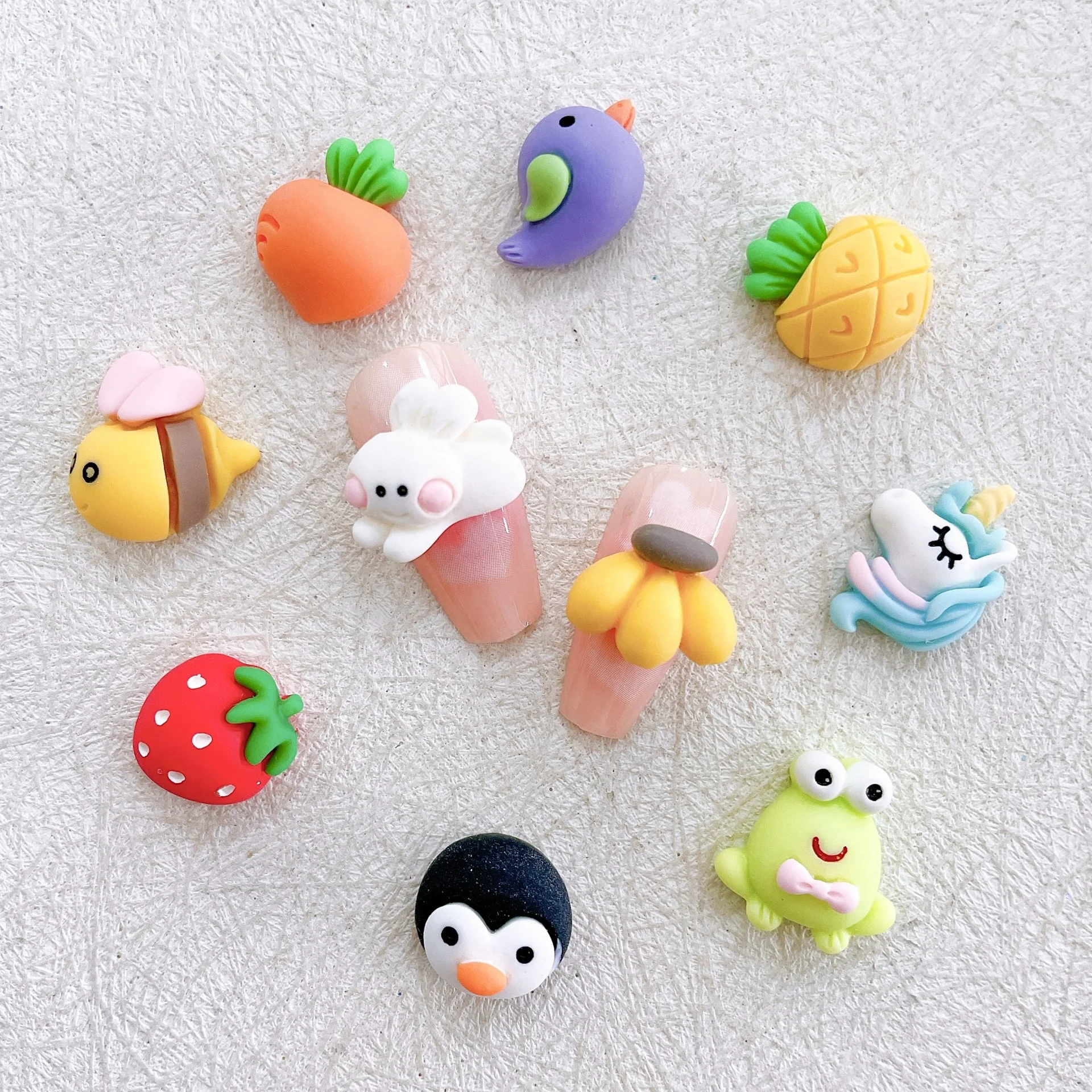 Cartoon Nail Decoration Cartoon Nail Charms Fruit Animals Kawaii Designs Mini Cute Bear Ice Cream Rabbit Wholesale