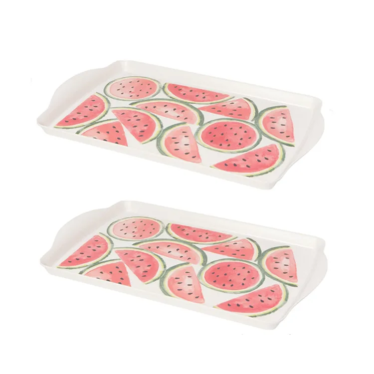 17Inch High Quality Watermelon Pattern Kitchen Ware Decorative Unbreakable Serving Platter Melamine Bamboo Tray