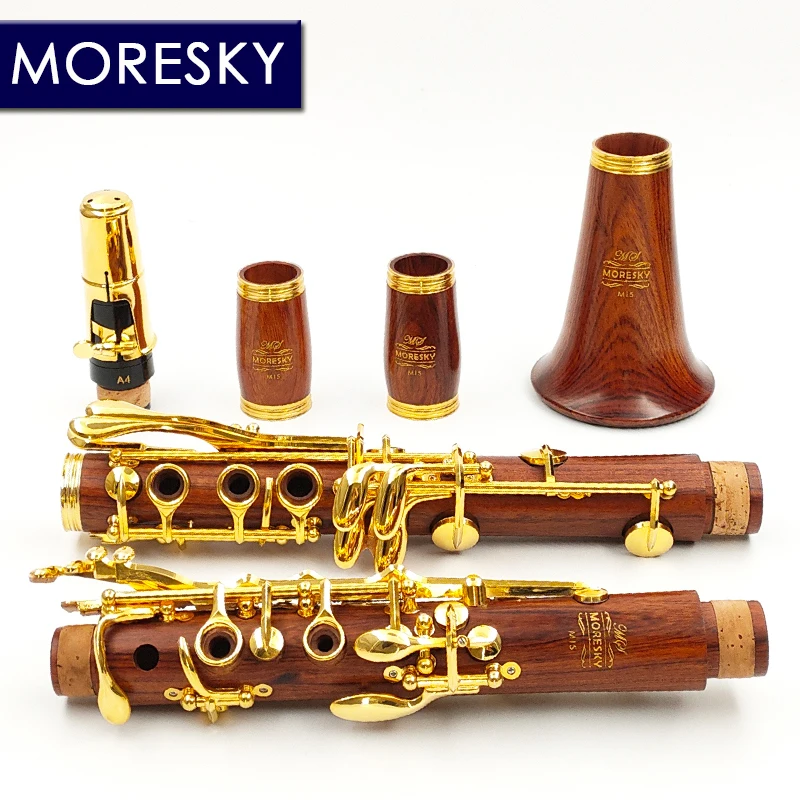 MORESKY Red Wood Professional Clarinet Rosewood Bb Gold-plated keys Solid wood Clarinette Mopane Sib Klarnet