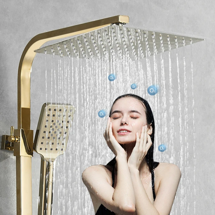 Bathroom Thermostatic Shower Set Hot Sale Led Digital Display Wall Mounted Black and Gold Color Brass Chrome Contemporary CN;GUA
