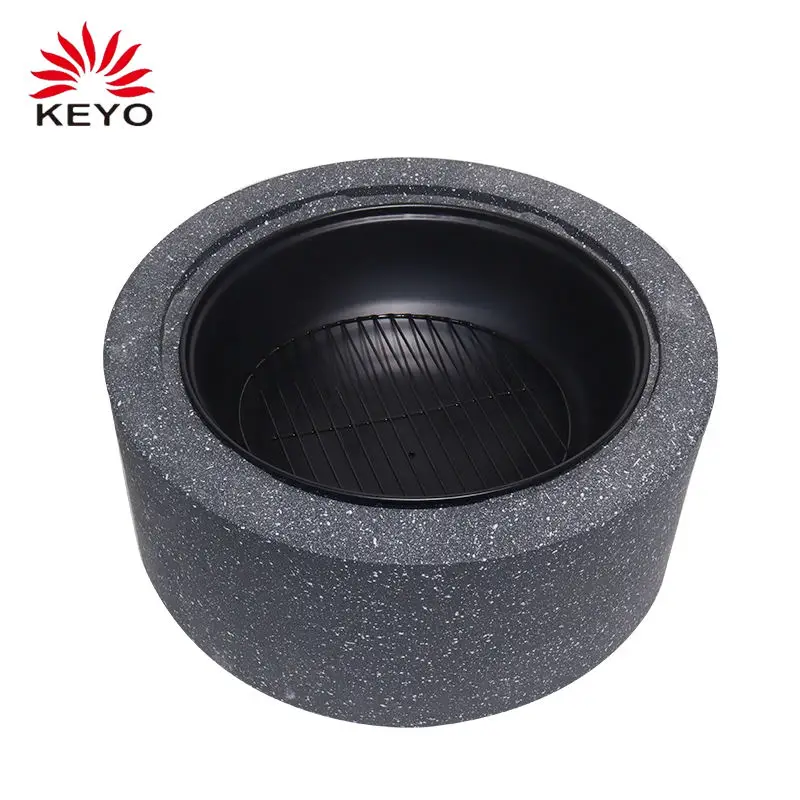 KEYO Outdoor Garden BBQ Grill Fire Pit Wood Burning Grey Fire Bowl Kits Round Fire Pit