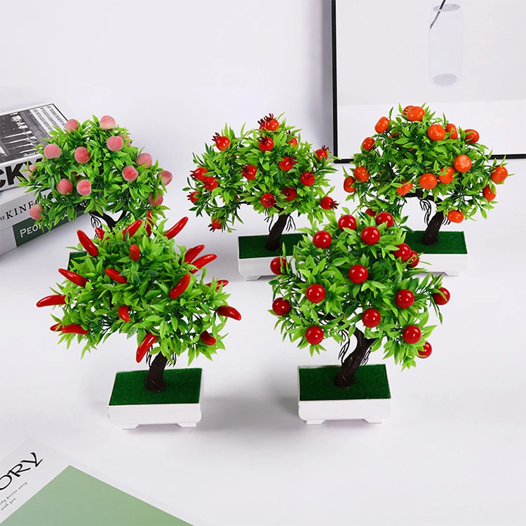 Hot Sale In 2023 Artificial 23 Fruit Small Potted Plants For Home Decoration Faux Plants