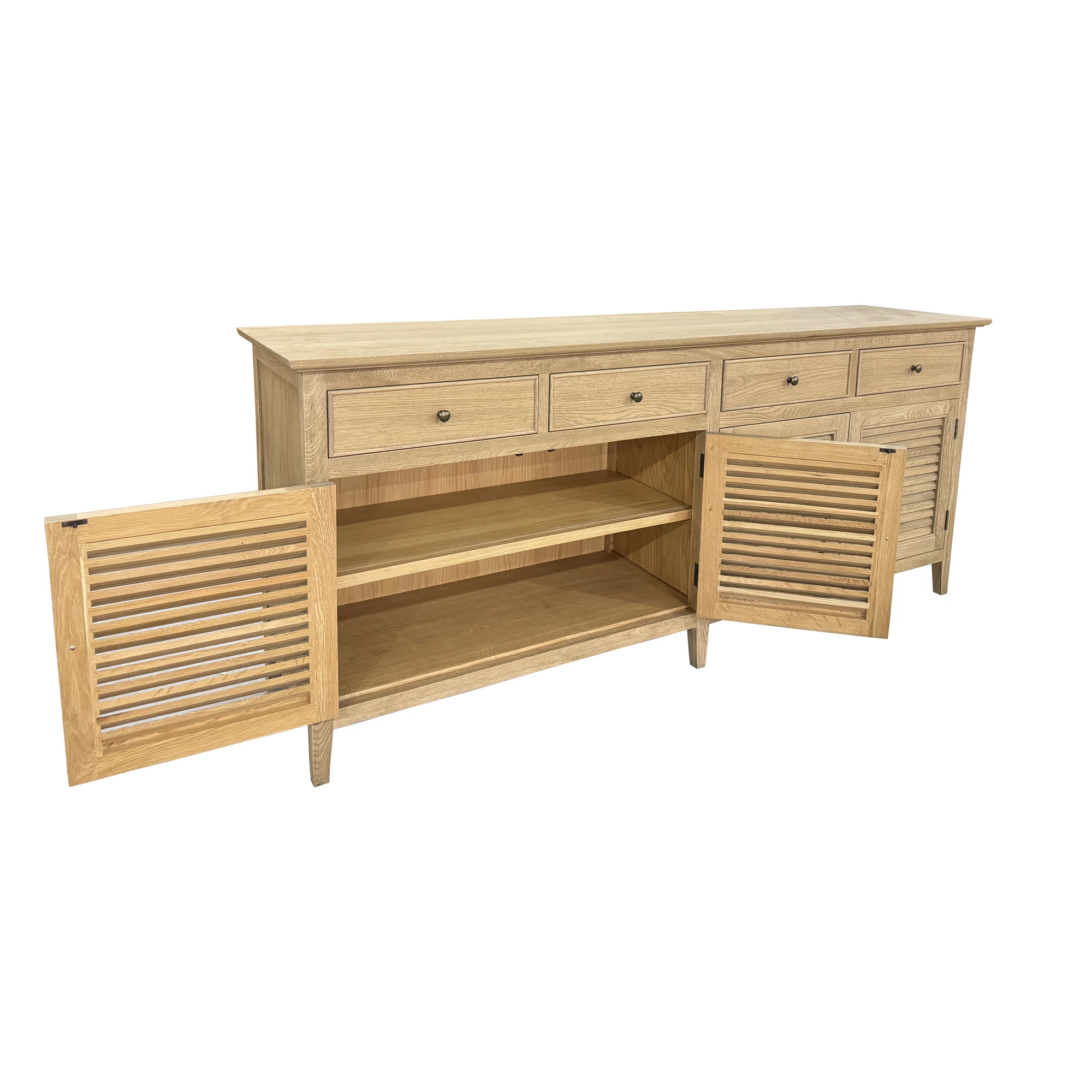 HL634 French Style High-quality Dining Furniture Natural Solid Oak 4 Drawer Storage Wooden Sideboard Buffet Cabinets