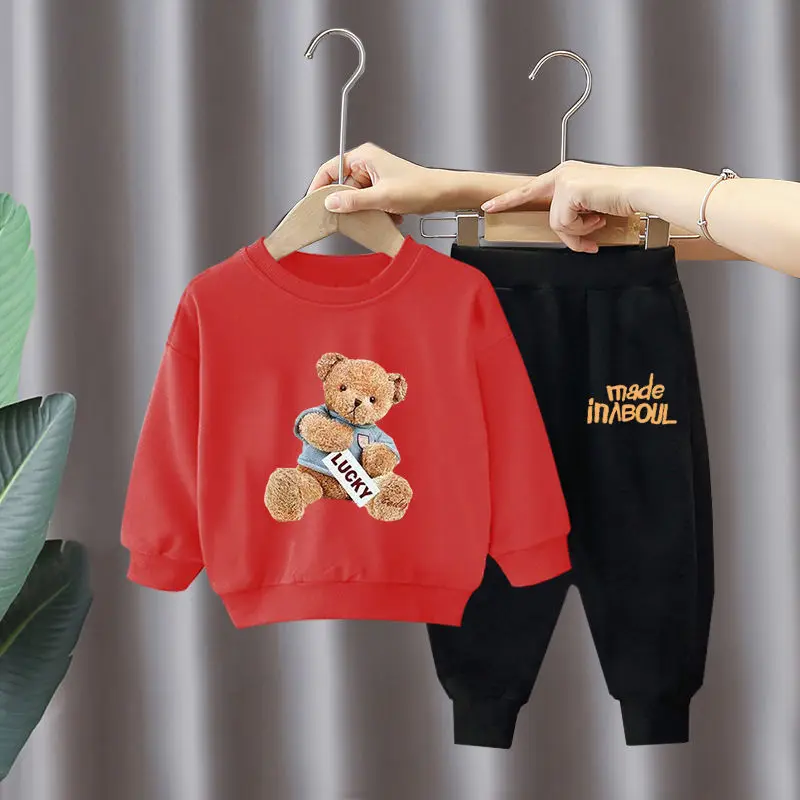 Green Horizon Kids Boy Clothes Set Spring Autumn Long Sleeve Teddy Bear Tracksuit Clothes Baby Boy Set Two Piece Clothing Sets