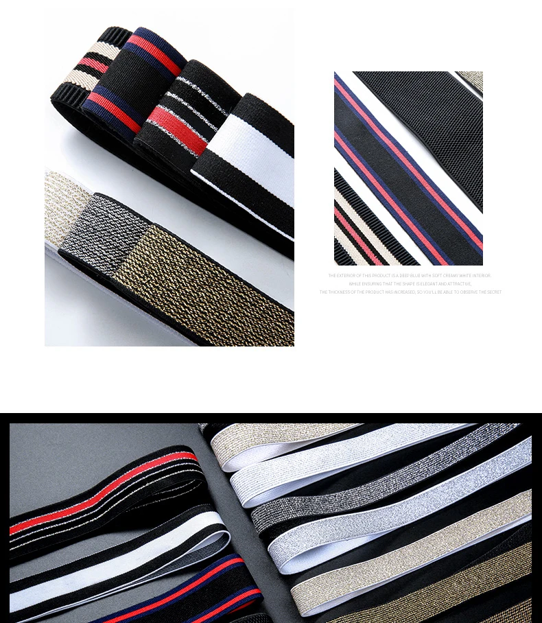 Black Golden Short Skirt Elastic Webbing Ribbon Materials Lurex Elastic Band Tapes 5 cm and 3 cm Wide