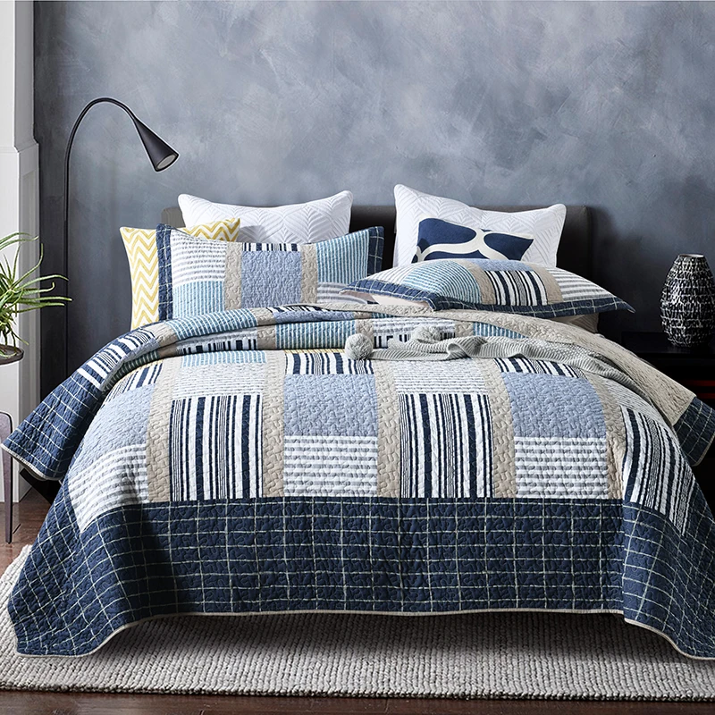 Patchwork Reversible Queen Cotton Quilt Bedspread Set