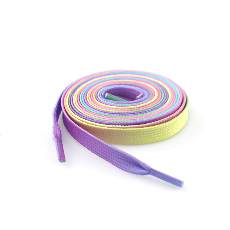 Factory Custom 8mm Heat Transfer Printing Hoodie Drawstring Cord Multi-color Flat Sneakers Casual Shoe Gradient Color Shoelaces