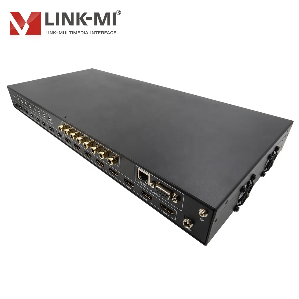 LINK-MI 8x8 HDMI матрица 4K2K @ 60 Гц 18 Гбит/с L/R + коаксиальный аудио downscaler дуги CEC EDID HDCP2.2 Кнопка/ИК-пульт дистанционного управления/RS232/веб-интерфейс управления
