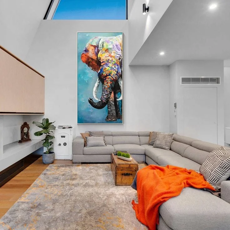 Modern Acrylic Canvas Wall Art-Natural Scenery  Featuring African Elephant Oil Painting Genre