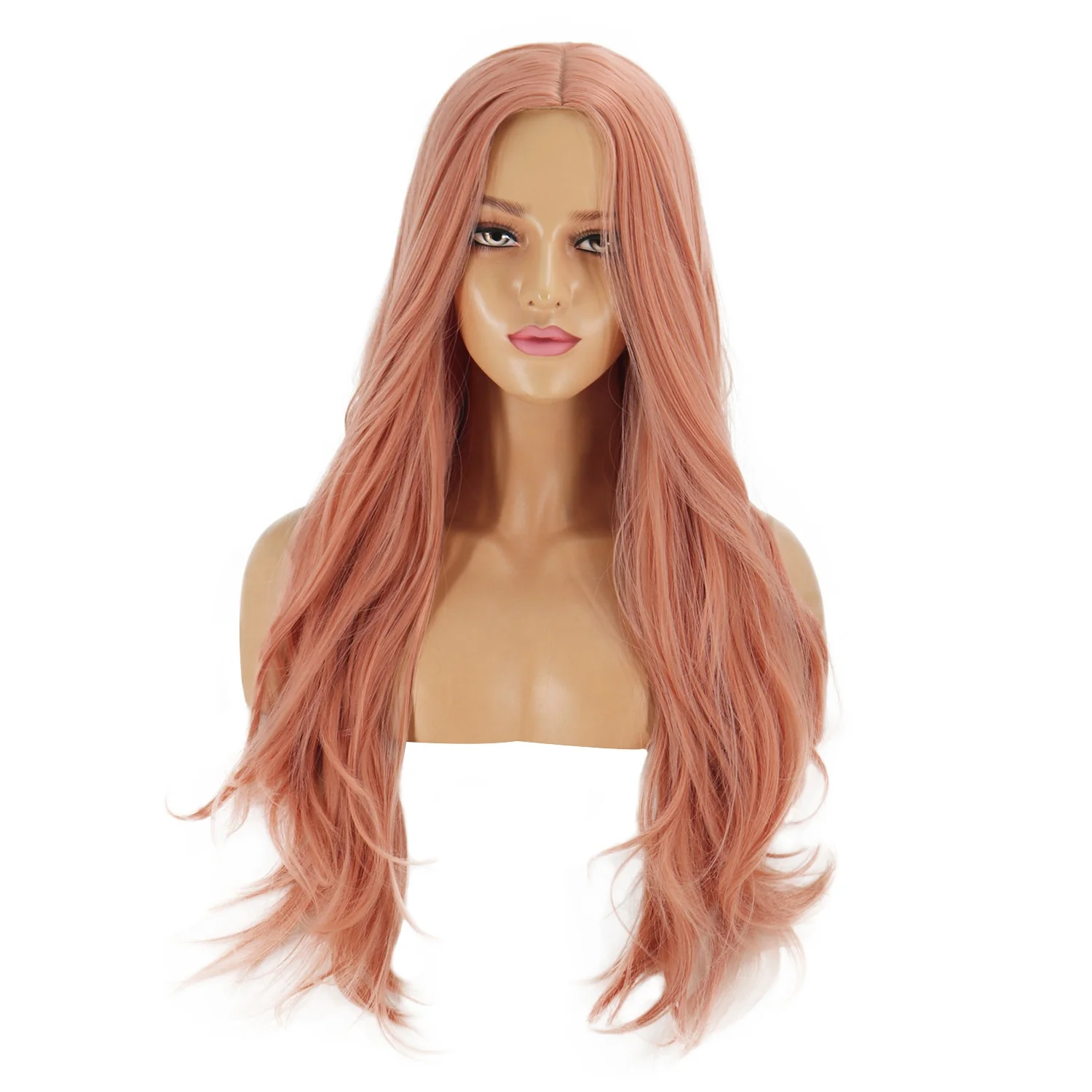 Vigorous Orange Pink Wigs Women Long Curly Body Wave  None Lace Front Hair Synthetic Cosplay Hair Wigs