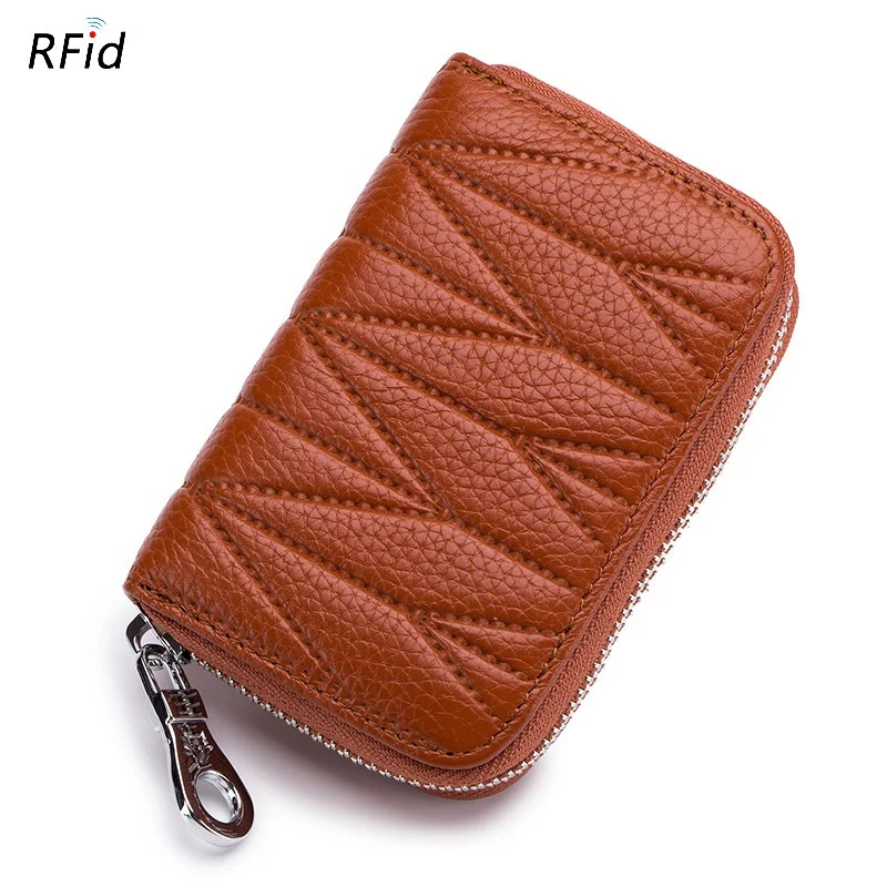 2022 Hot Sell RFID Blocking Zipper Woman Female Cash Genuine Leather  Card Holder For Man And Woman