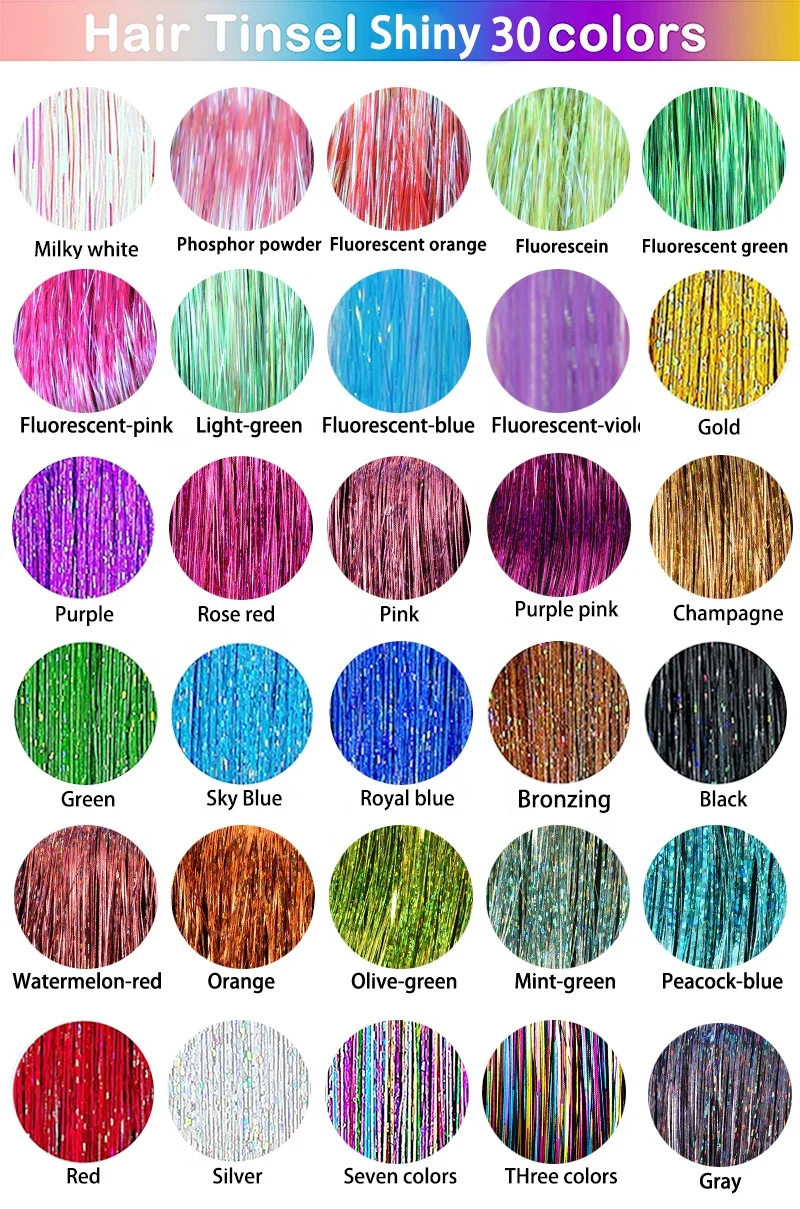 whosale tinsel rainbow accessories colorful gold glitter braiding hair crochet silk hair tinsel for hair extension