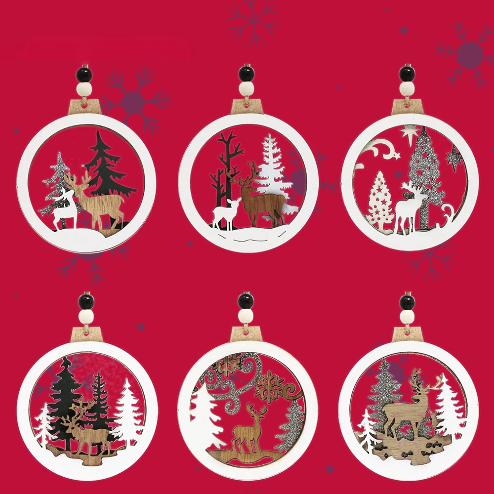 Wholesale Wood Deer Pendant with Christmas Tree Hanging Decorations Laser Cutting Wooden Christmas Ornament Eco-friendly