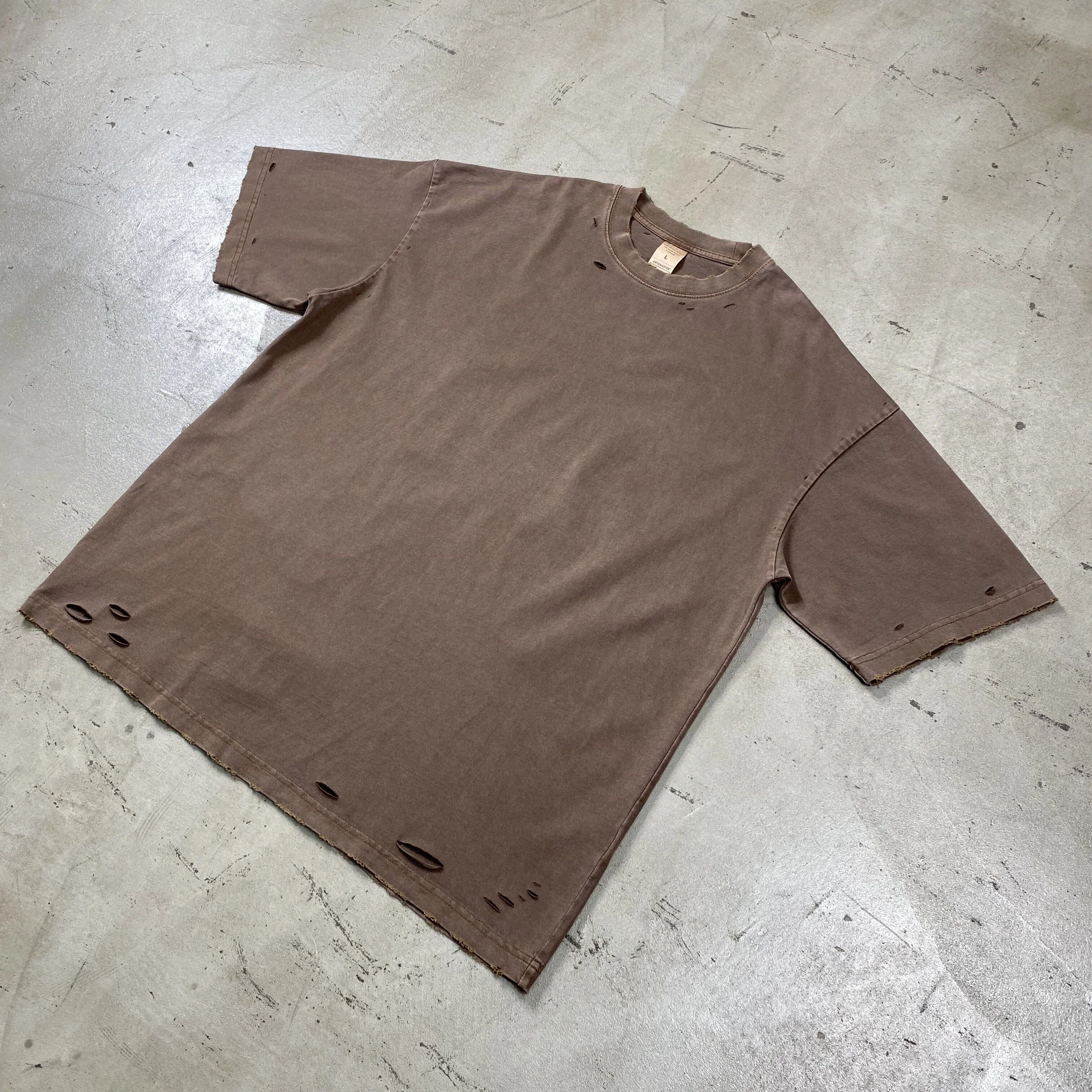 Streetwear Distressed Vintage Hole T-shirt Heavy Weight Men High Quality Cotton 260GSM Tshirt Custom Blank Solid Color Tshirt