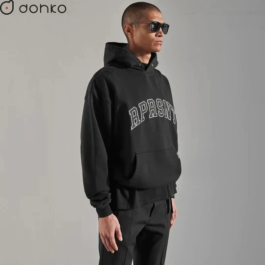 custom embroidery and printing logo for boxy fit hoodie 360 GSM 380 GSM stringless hoodies