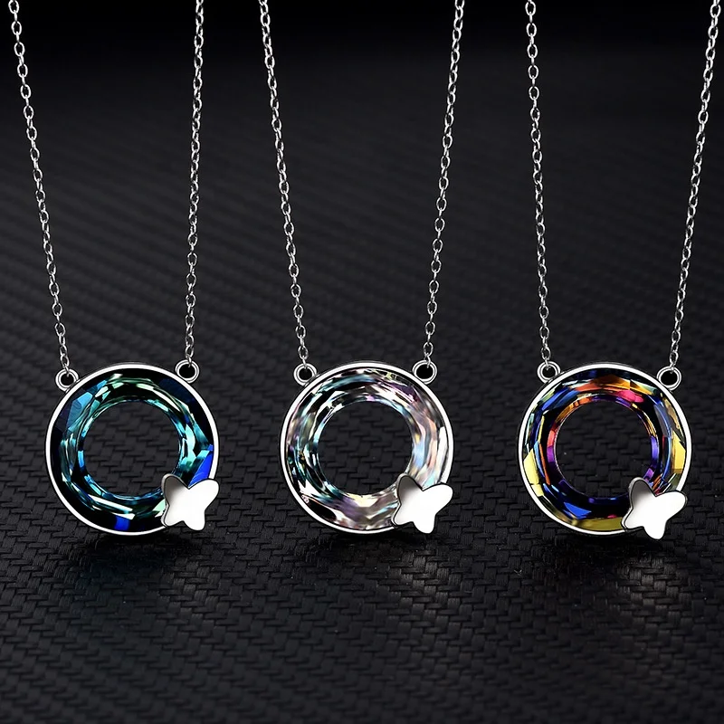 Charm Luxury Jewelry New Classic Elegant Magic Pendant Dainty Butterfly Crystal Silver Necklace Fine Jewelry