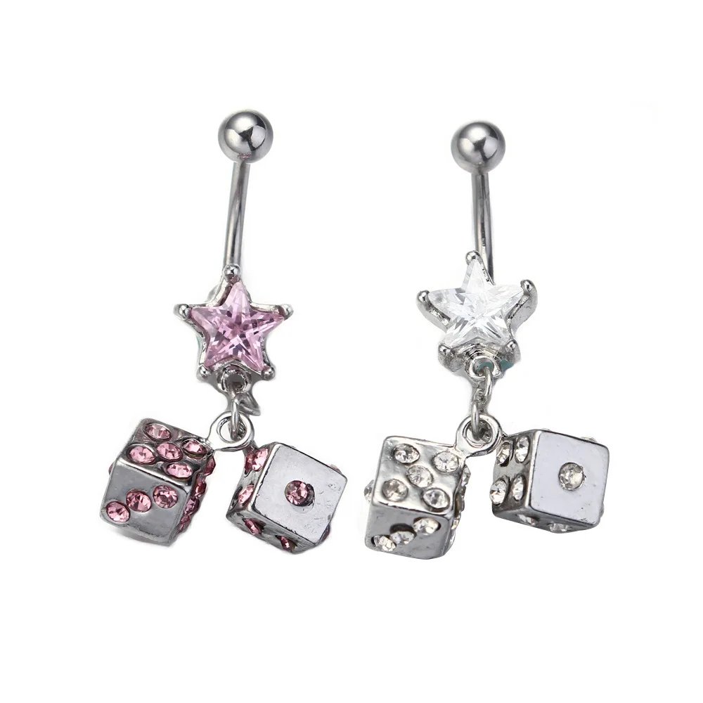 Stainless steel Dice Belly Button Ring Dangle Navel Belly Piercing Jewelry Crystal Navel Belly Rings for Women