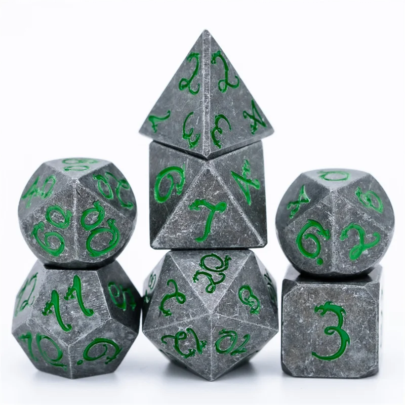Udixi Custom D&D Old Dragon Font Metal 7PCS Polyhedral Dice Sets Dungeons and Dragons dice Metal Dragon