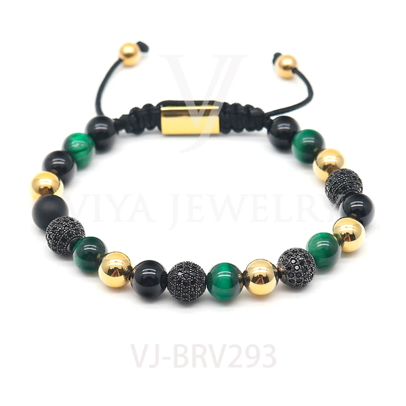 
New arrival high quality cz ball pave bracelet jewelry 8mm natural beaded stone bracelet 