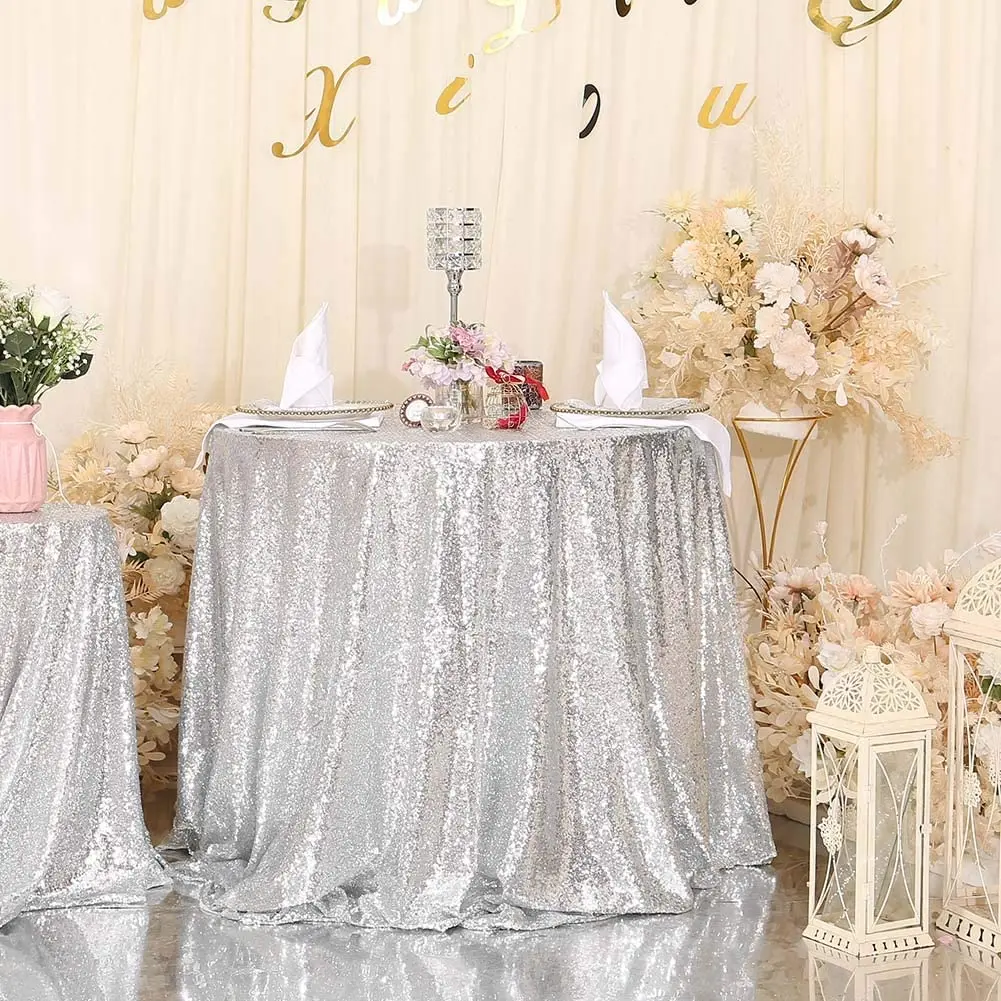 Custom plain gold round Rectangular Sequin Wedding damask TableCloths