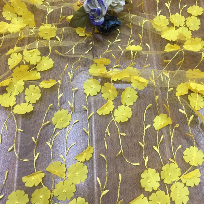 Factory Direct Hot Sale Plum Blossom Embroidery Flower Lace Fabric 3d Laser 100% Nylon Mesh Fabrics For Children Clothing