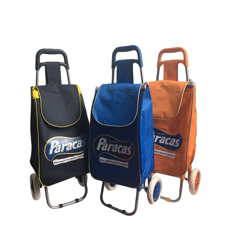 Manufacturer Portable French Shopping Trolley Bag double baskets unfoldable supermarket shopping trolley cart with handle logo