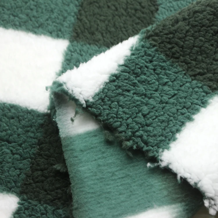 Polyester Double Side Lambs Berber Fleece Faux Fur Micro Polar Plush Shu Velveteen Plaid Print Sherpa Fleece Fabric for Garment