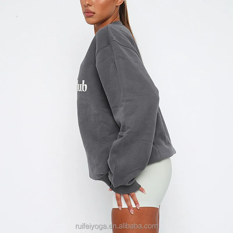 2023 New Arrival Custom Embossed Streetwear Embroidered Jumper Sweater Fleece Crewneck Oversized Women Puff Print Sweatshirt