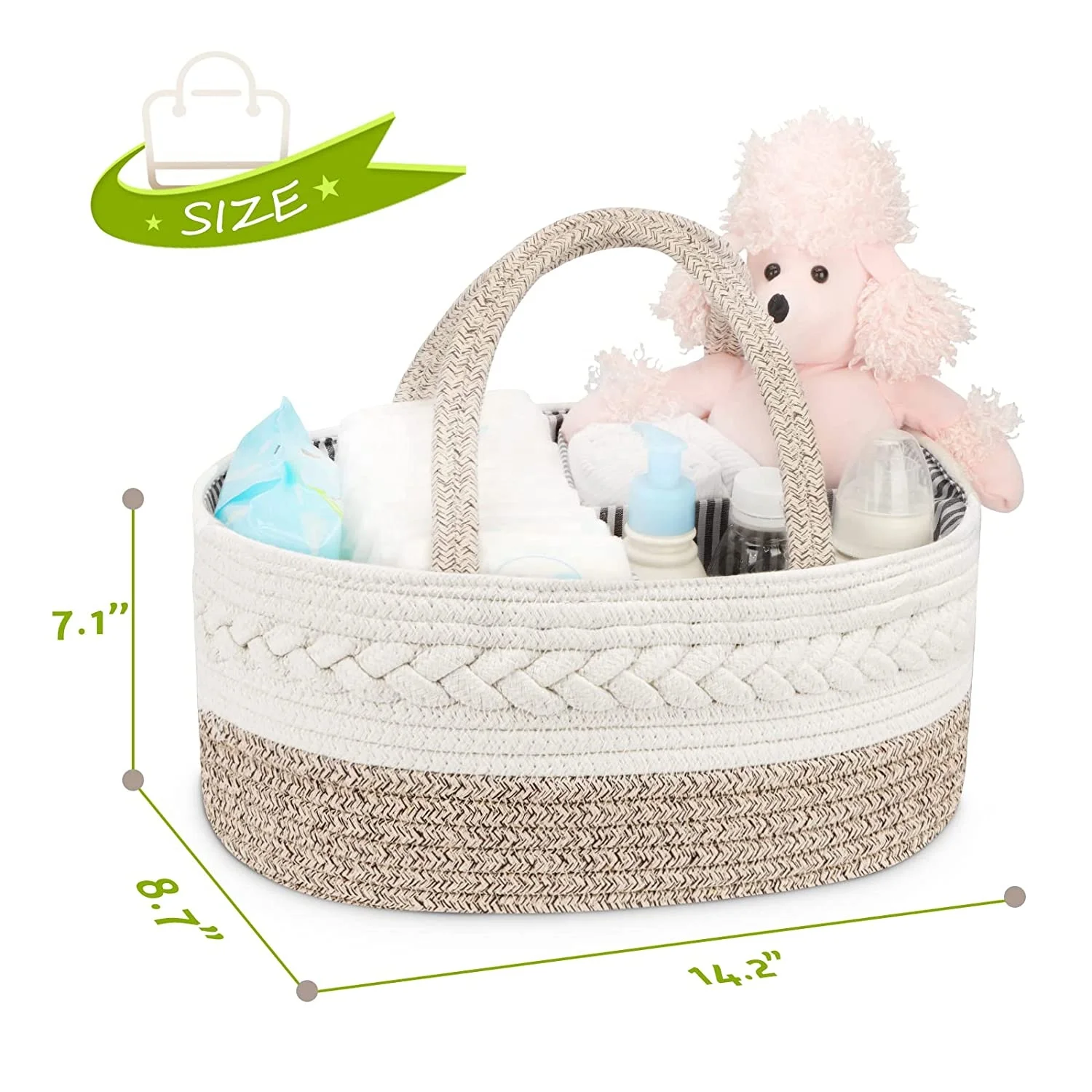 Baby Diaper Caddy Organizer Basket Cotton Rope Nursery Storage Bin for Boys and Girls Tote Bag with Removable Inserts