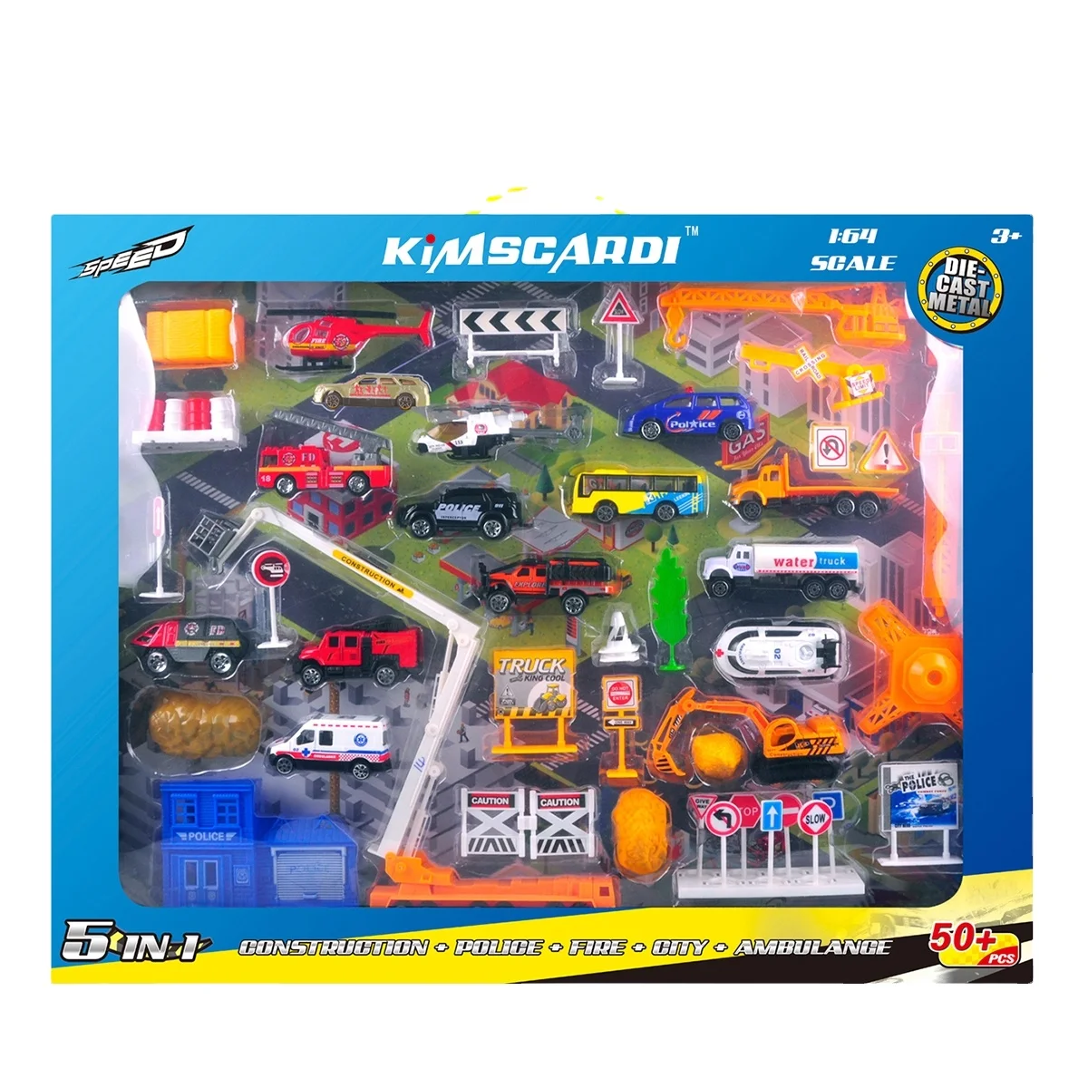 XINYU 5 In 1 Construction Police Fire City Ambulance Diecast Metal Vehicle Toys 1/64 Scale Alloy Car for Kids