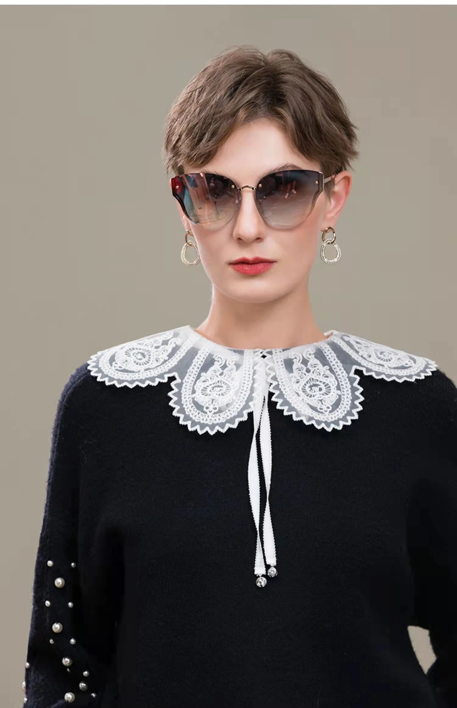 custom women girls scarf cotton shirt neck white embroidered flower designs elegant detachable lace fake collar shawl